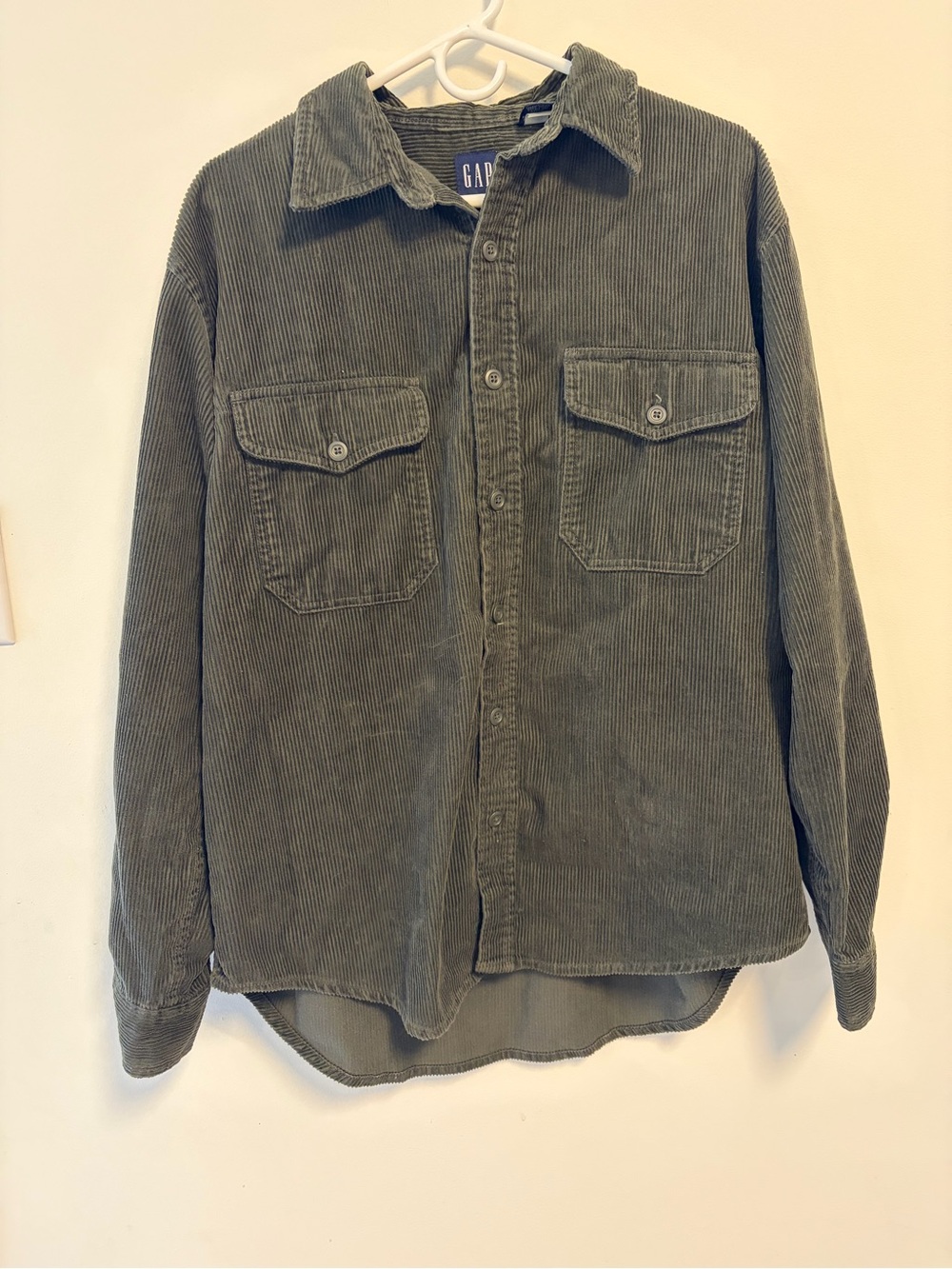 Vintage GAP Men's Medium Corduroy Long Sleeve Button Shirt Jacket Olive Green